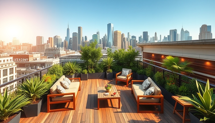 Modern roof garden with seating area and greenery, roof gardens not a storey.