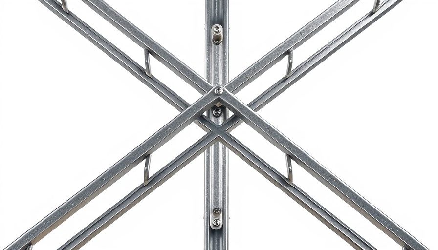 Steel scaffolding brace crossed, essential scaffolding components, isolated.