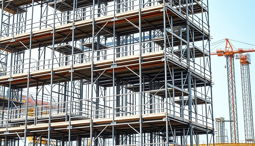 Durable aluminium scaffolding at a construction site, detailed view.