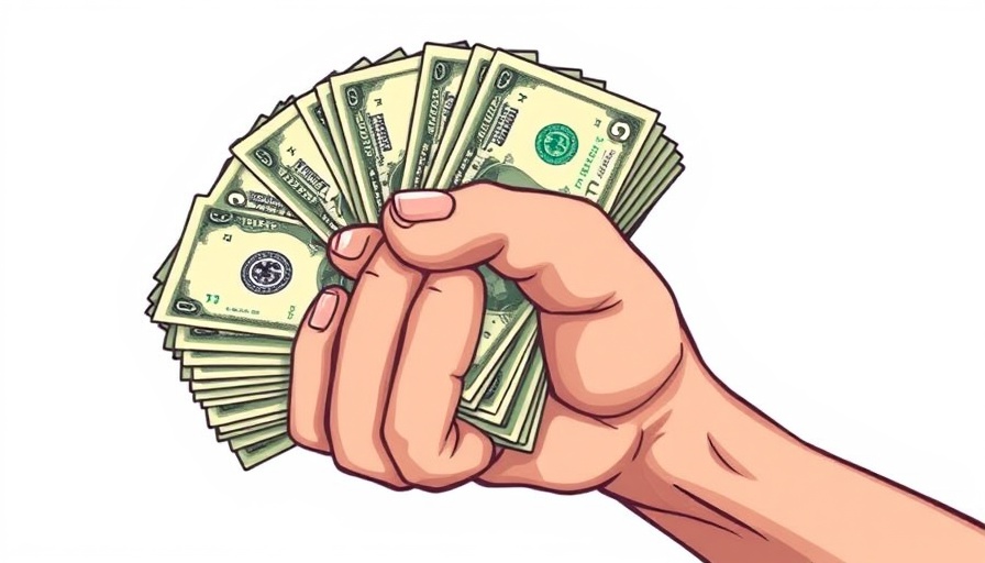 Cartoon hand gripping dollar bills, online reputation management concept