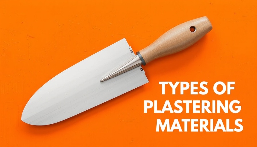 Graphic displaying types of plastering materials with trowel.