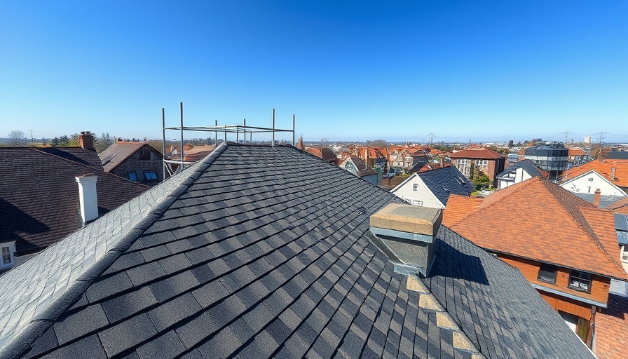 Roof with scaffolding showcasing strip and recover roofing process
