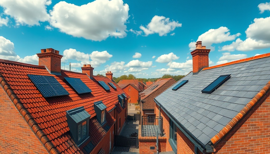 Trusted roofing solutions London showcasing rooftops with solar panels.