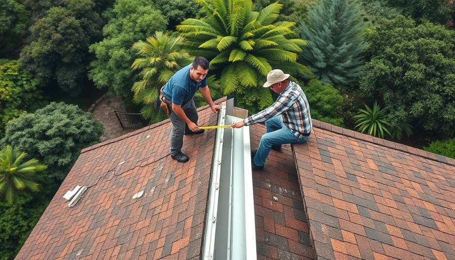 Workers on roof preparing for Central Valley gutter installation.