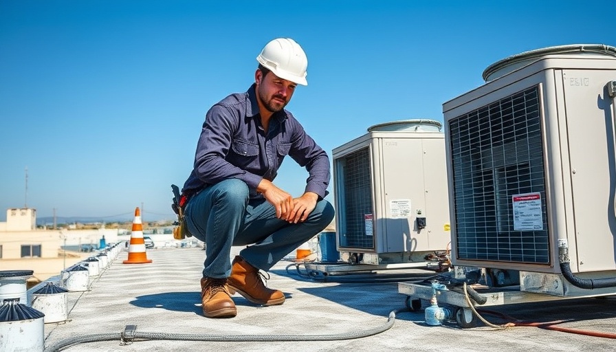 Worker inspecting HVAC unit for commercial roof warranty protection.