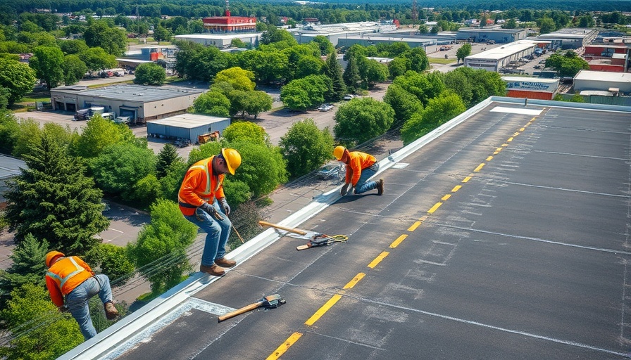 Roofers focused on smart spending on commercial roofing installation, clear day.