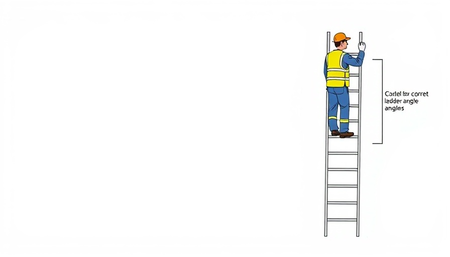 Illustration of safely accessing a facility's roof with a ladder positioned correctly.