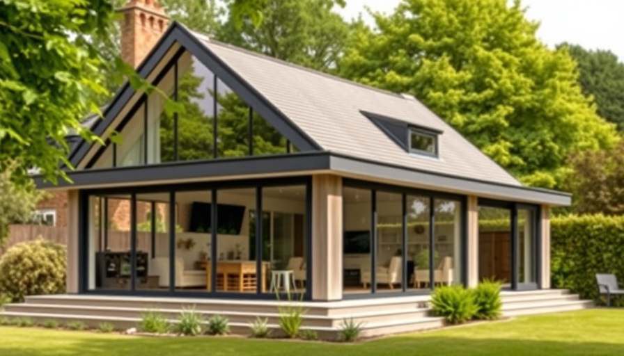 Modern home extension with glass windows in construction.