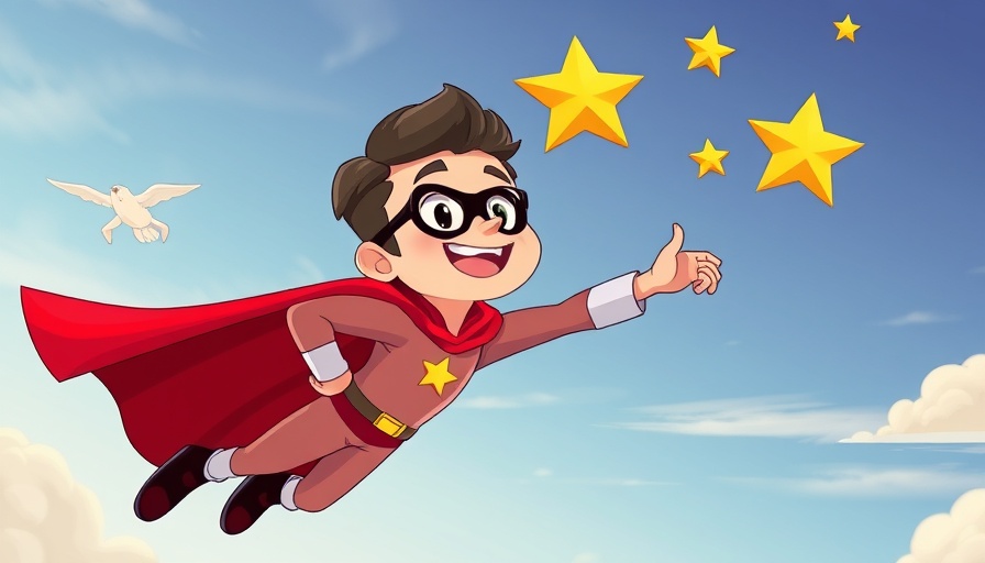 Superhero reaching for stars, symbolizing reputation, cartoon illustration.