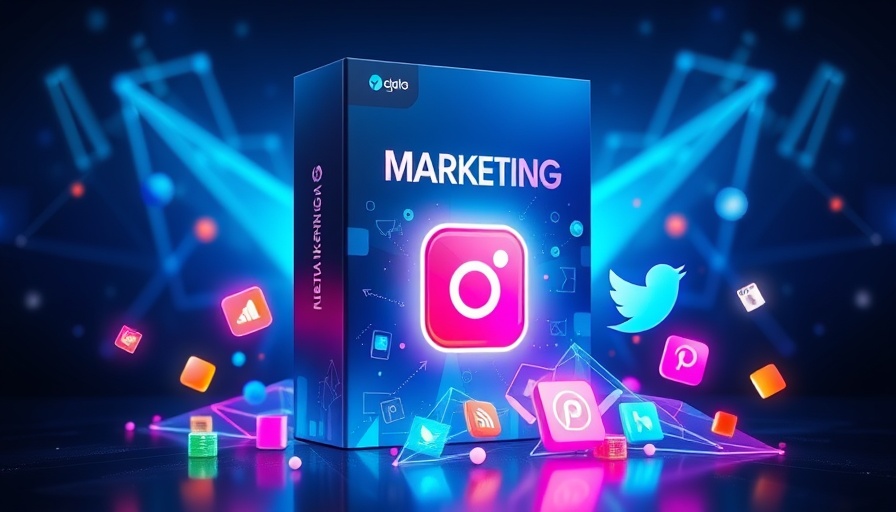 Colorful digital marketing software box for social media marketing strategy.