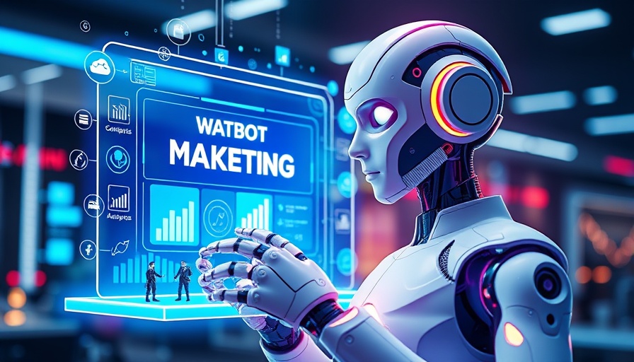 Futuristic robot and computer screen illustrating AI chatbot marketing agency.
