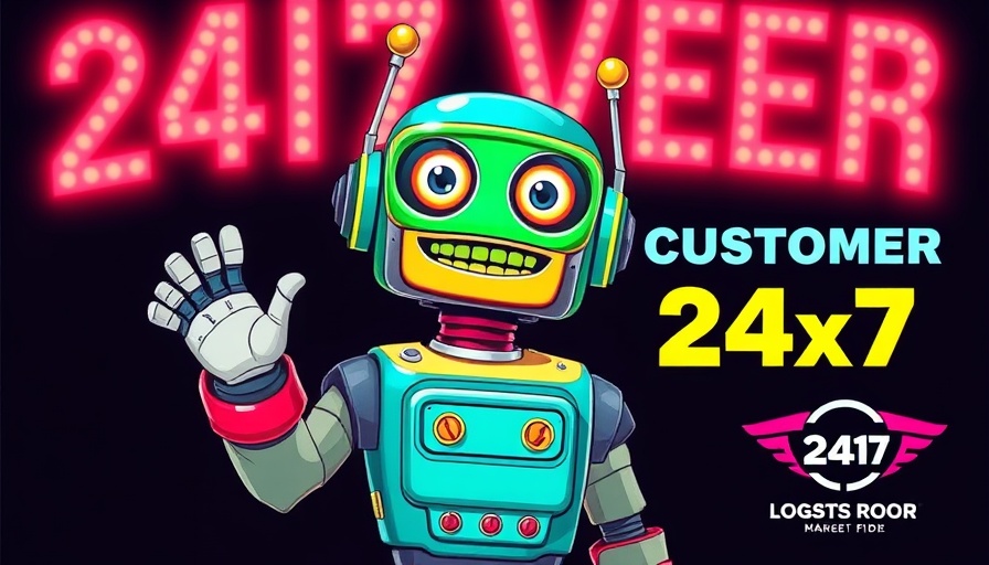 Chatbots for customer support in marketing strategy ad with retro robot.