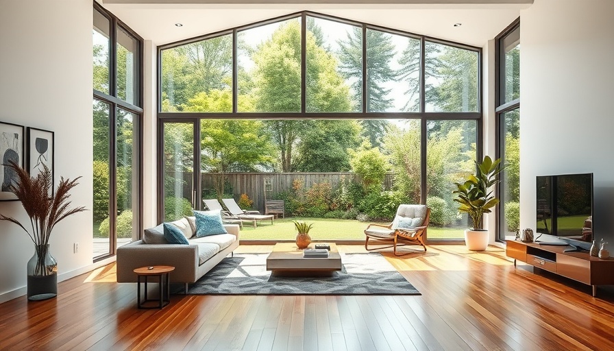 Modern living room with energy-efficient windows for tax credits.