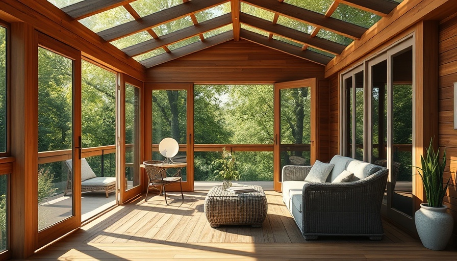 Modern garden room with open doors on wooden deck - Garden Room Maintenance.