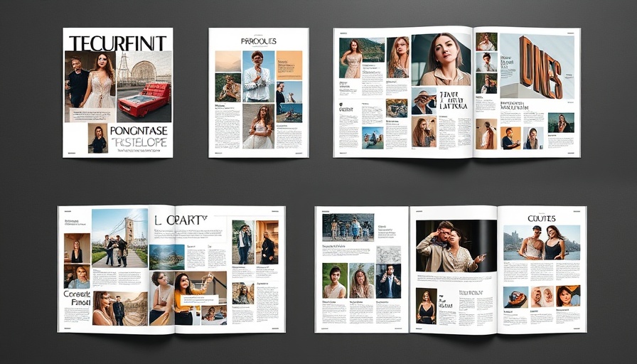 Customizable print magazine layout with diverse designs and sections.