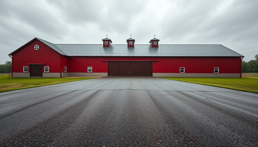Newly paved driveway in front of meat processing building, driveway installation news updates.