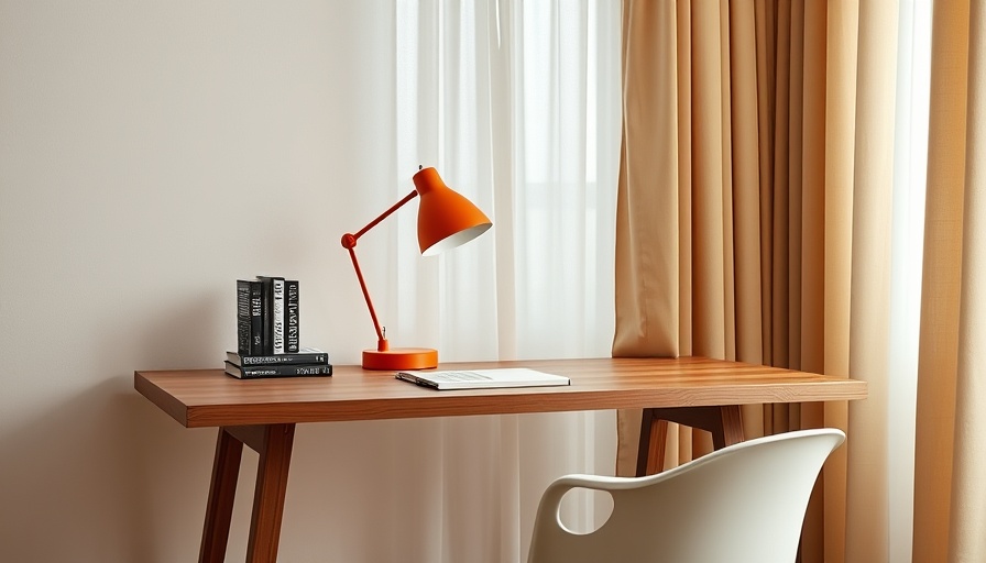 Minimalist desk and lamp in a serene house extension space, house extension ideas.