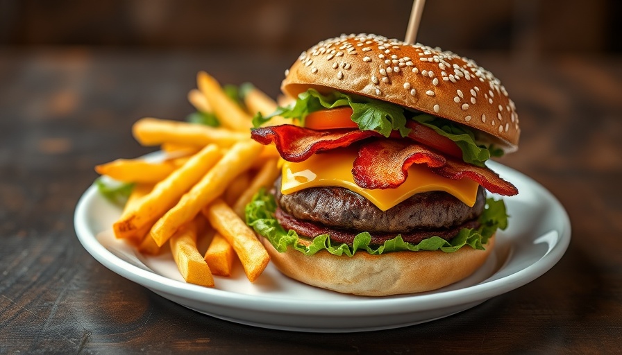 Gourmet burger with fries and salad, best burger bar in Chattanooga TN.