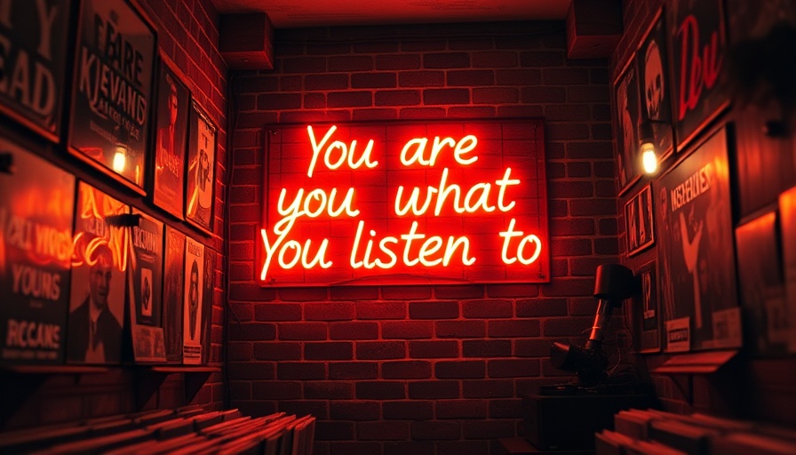 Cozy neon sign reads 'You are what you listen to' in restaurant.