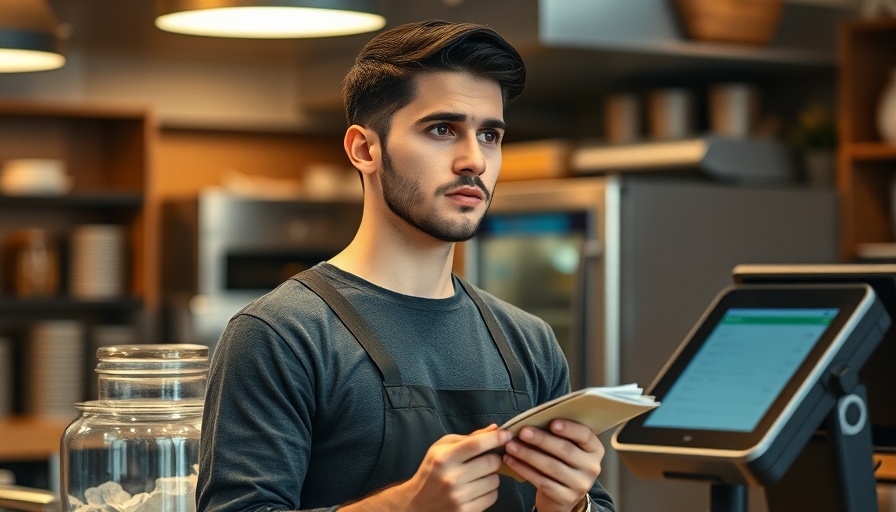 Casual restaurant worker holding cash at register, No Tax on Tips legislation