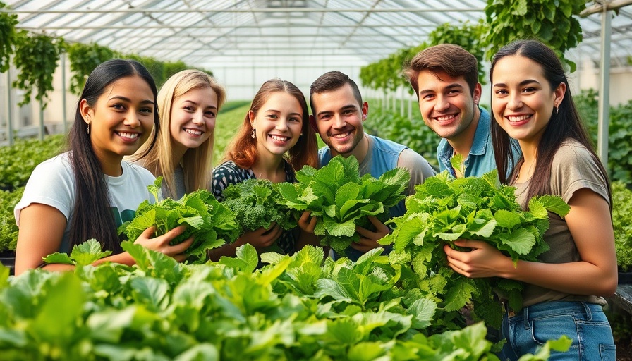 Joyful group harvesting greens in a greenhouse for sustainable dining experiences.
