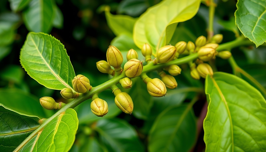 Colombia sustainable coffee sector: budding coffee plant up close