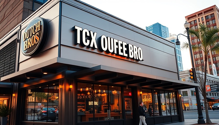 Modern Dutch Bros coffee shop building at sunset, related to specialty coffee news.
