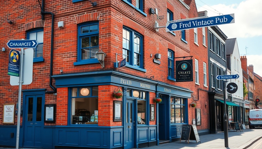 Best pubs for food and drink near me, charming pub exterior with blue accents.