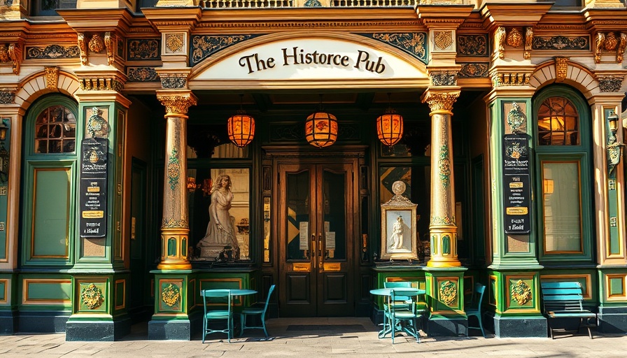ornate pub entrance with columns and tables for best pubs for food and drink