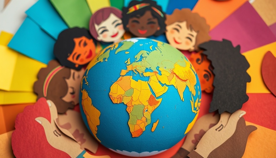 Illustrative artwork of diverse paper cutout faces around a globe, symbolizing unity.