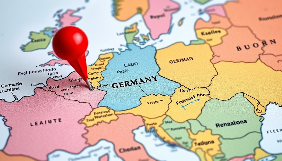 Map with red pin marking Germany, near best youth hostels.