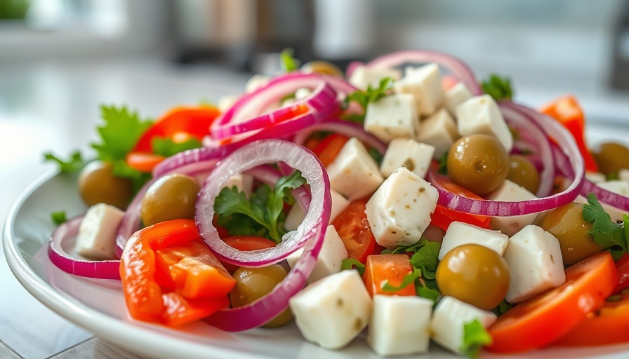 Colorful garden salad on plate, featuring fresh vegetables.