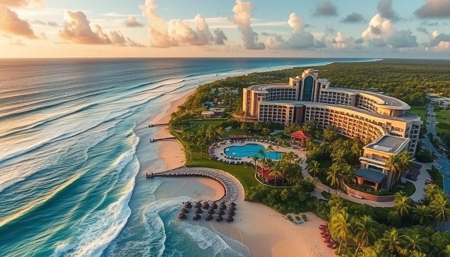 Aerial view of Hard Rock Hotel Hacienda Riviera Maya beachfront.