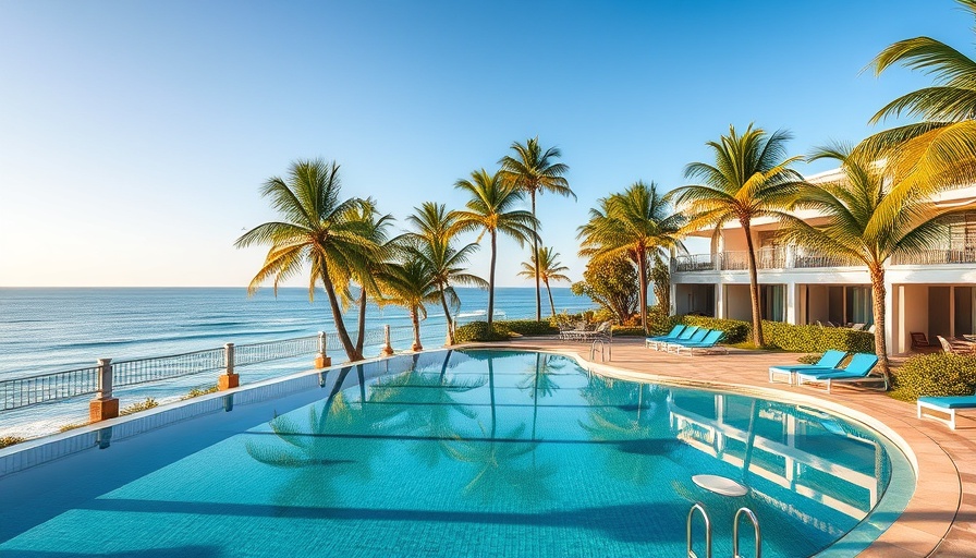Luxurious eco-friendly hotel pool with ocean view
