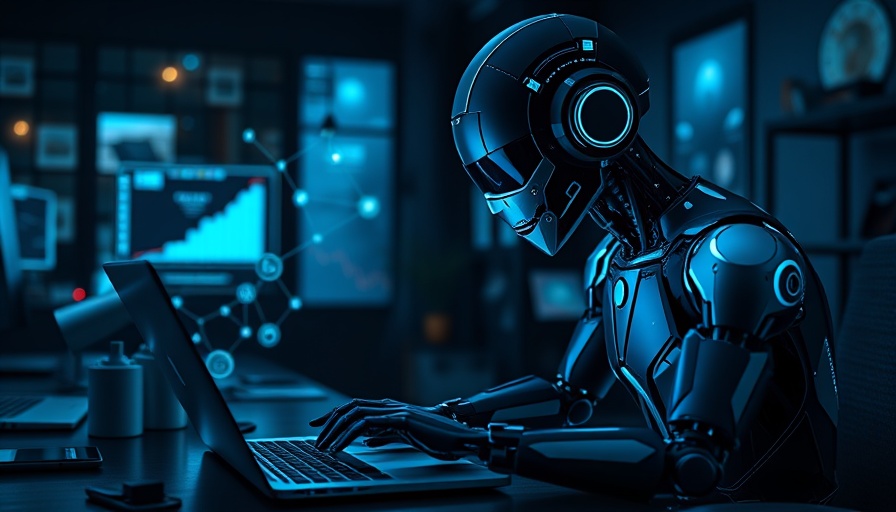 Affiliate marketing concept with digital humanoid and laptop.