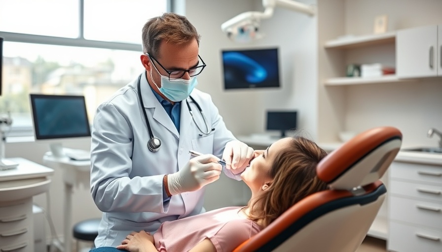Dentist examining patient in clinic for family dental care.