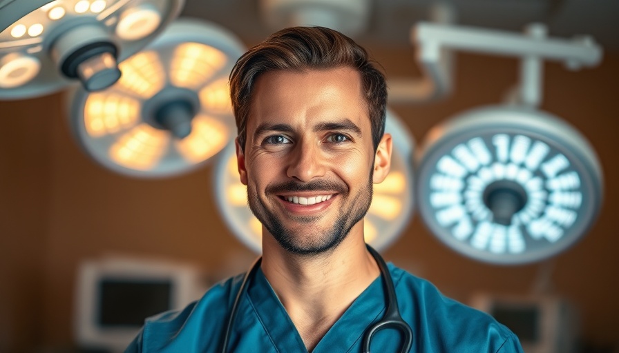 Friendly doctor in scrubs, operating room, pro bono plastic surgery Houston