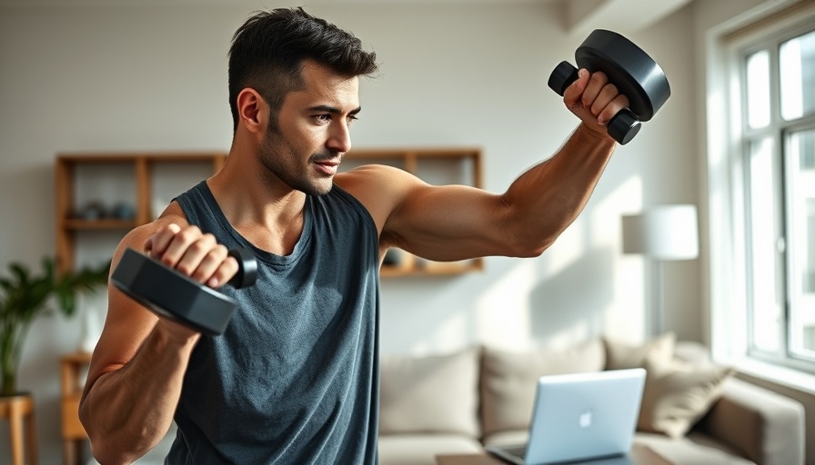 Focused man lifting weights for osteopathy and holistic wellness.