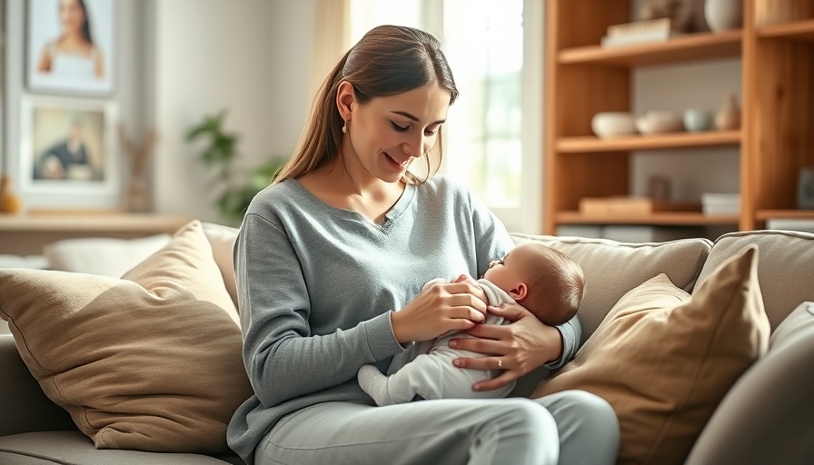 Mother and baby relaxing on sofa in sunlit room, highlighting postnatal osteopathy benefits.