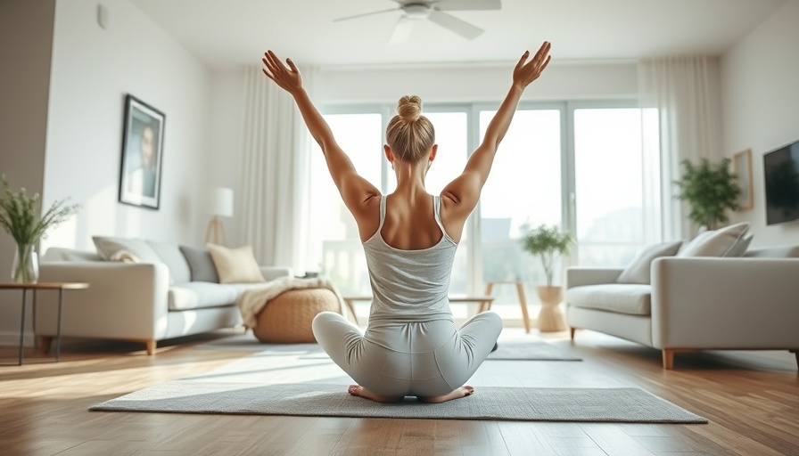 Woman practicing daily morning yoga routine in bright living room