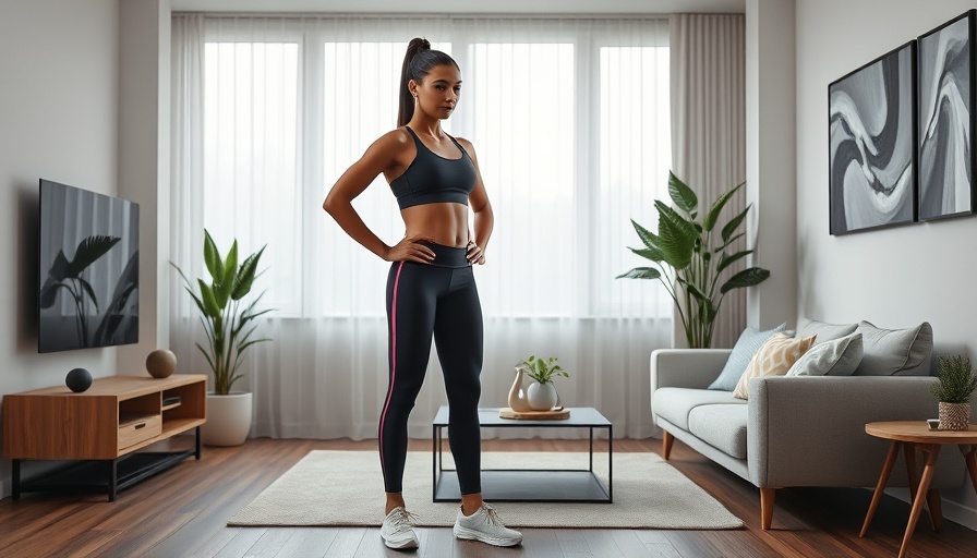 Fitness enthusiast preparing for exercise in a modern living room.