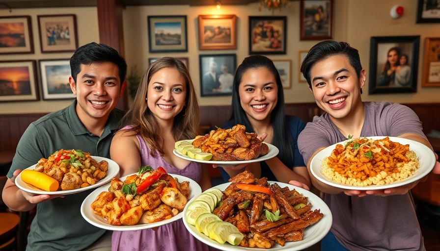 Enthusiastic diners enjoy Hawaiian BBQ in Los Angeles restaurant.