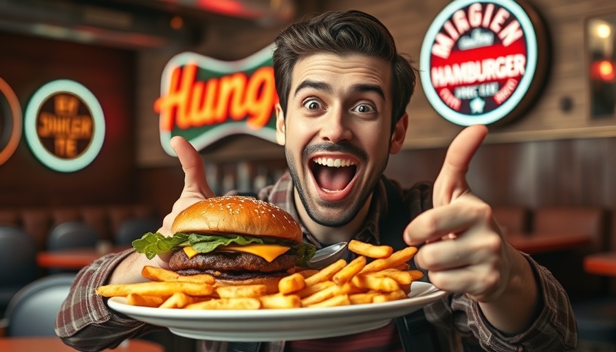 Enthusiastic person at burger bar with retro sign, best burger bars near me