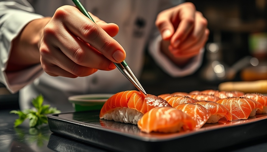 Chef preparing best all-you-can-eat sushi, close-up shot.