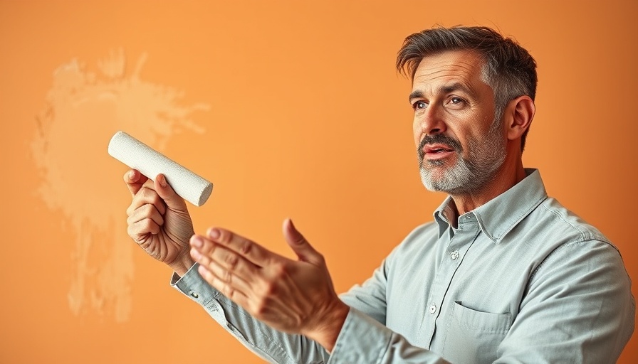 Man teaching how to plaster a wall, holding a plastering tool.