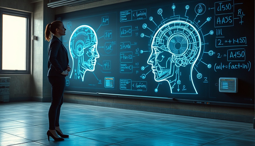 AI marketing strategies for business growth: Woman viewing AI projection on a chalkboard.