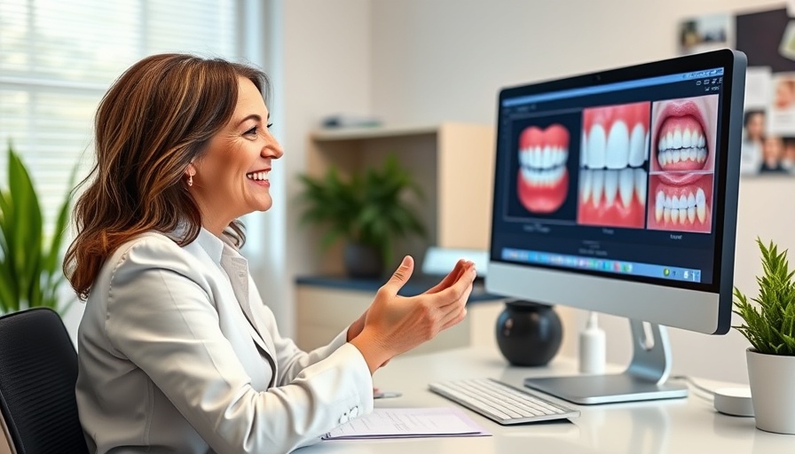 Woman discussing dental veneers in a bright office in Colombia.
