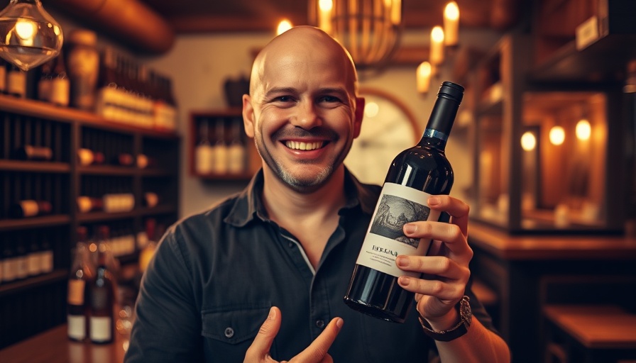 Smiling man holding a wine bottle at the best wine bar near me.