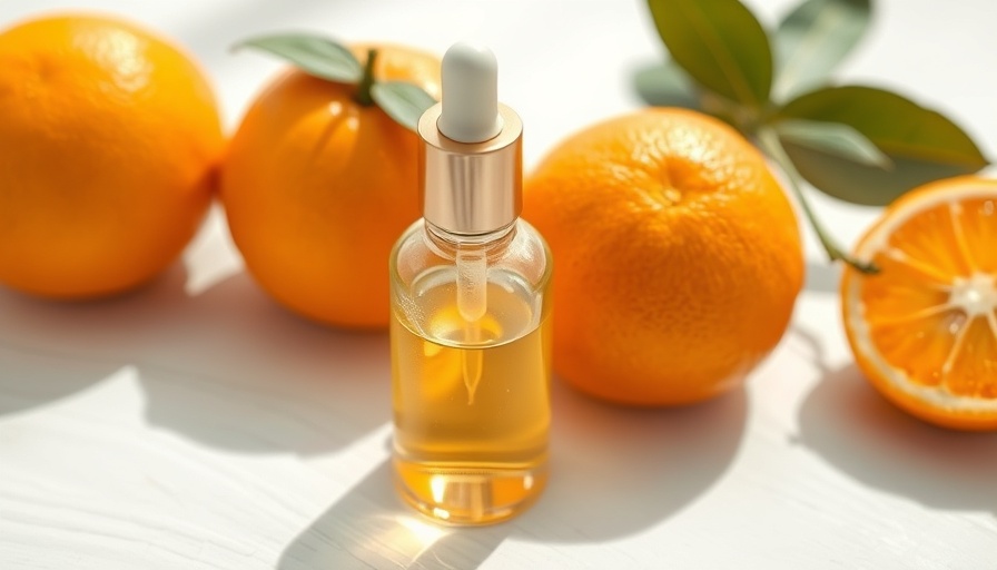 Vitamin C serum with oranges for skin thinning prevention.