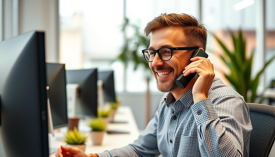 Man in office on phone, how to switch your call answering service.
